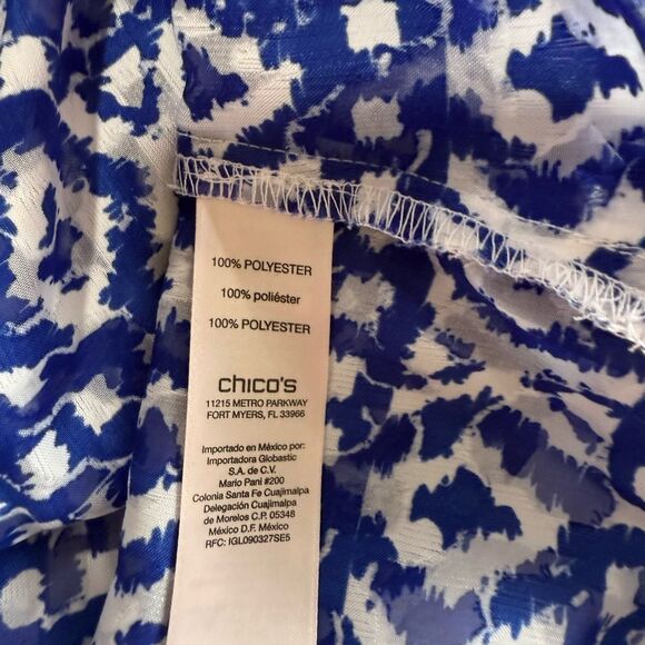 Chico's Blue and White 3/4 Sleeve Buttoned Blouse - Picture 7 of 8
